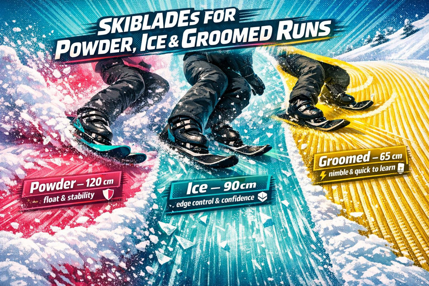 Skiblades for Powder, Ice, and Groomed Runs