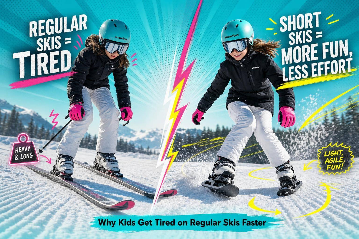 Why Kids Get Tired on Regular Skis Faster - snowfeet*