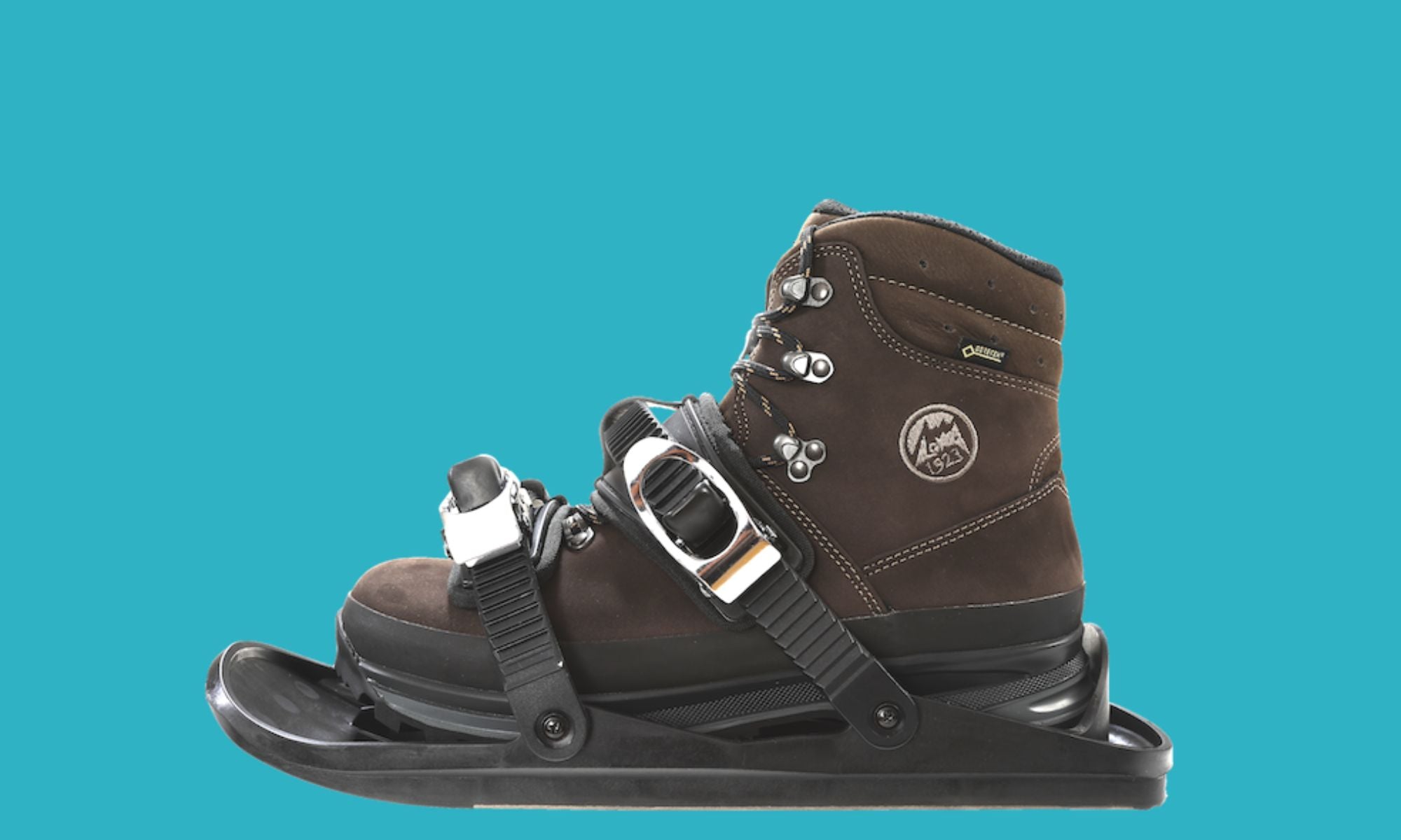 Snowfeet mini skis, downhill skiing, combination of skiing and skating. Skiskating, new winter sport, ski-shoe attachments. Use Snowfeet with winter boots or snowboard shoes.