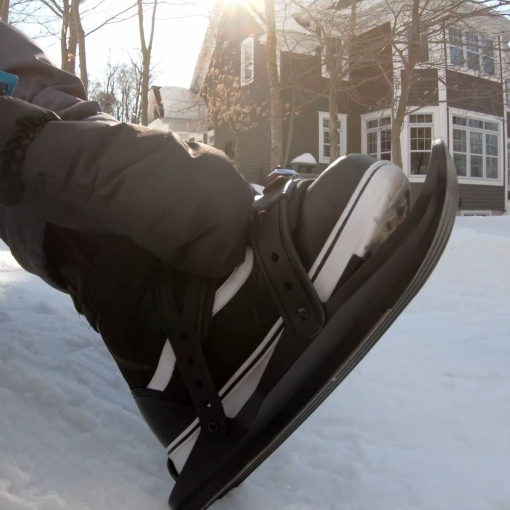 snowfeet mini skates for snow skiskates snowskates snowblades skiboards. Turn your shoes into mini ski. Attach Snowfeet to your winter or snowboard boots. Pick your short ski and foldable wearable sleds and enjoy the ride.