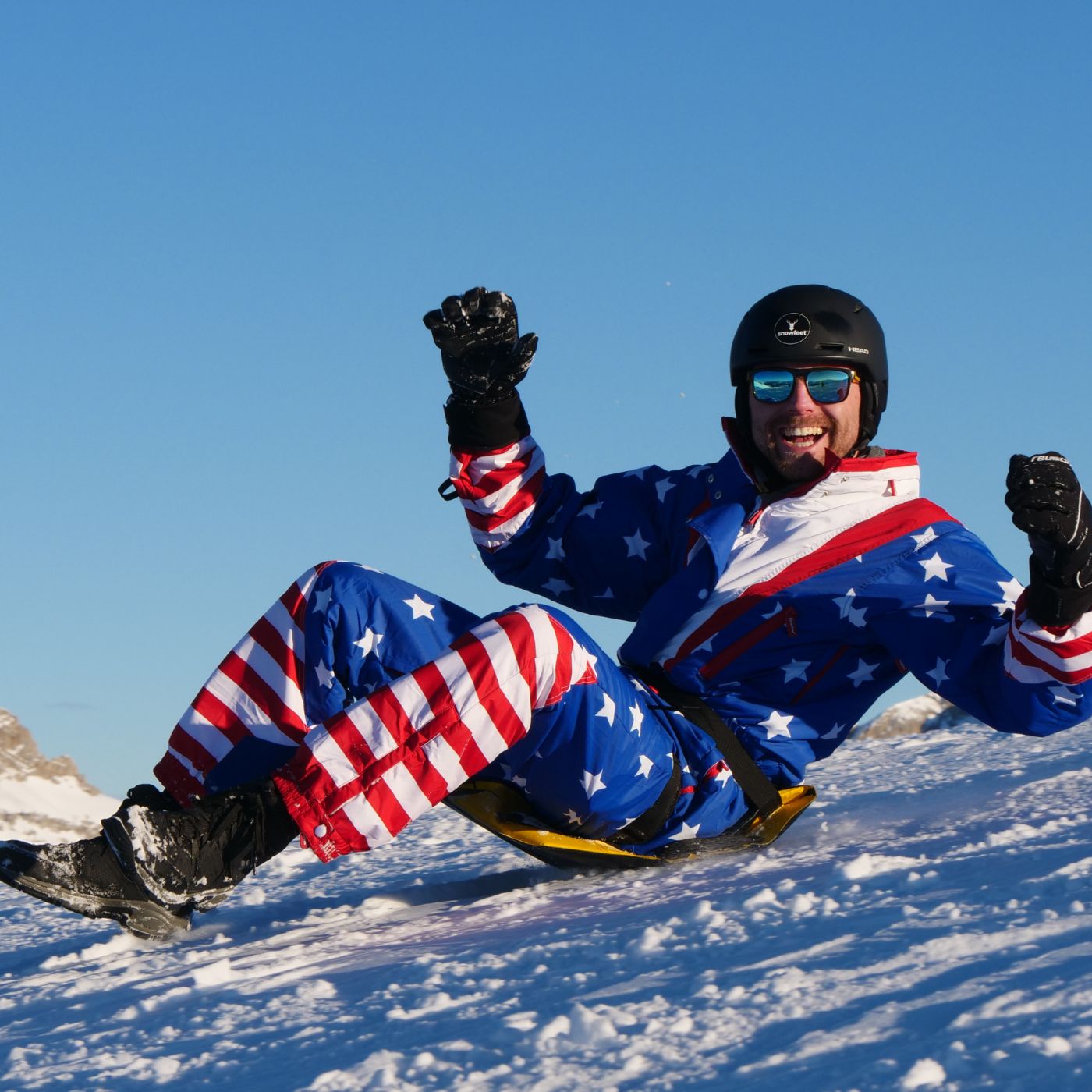 Assled. Foldable & Wearable Sled. You’ve never experienced sledding like this before. You don’t need to carry any heavy and clunky sleds anymore!Don't pull your sled behind you, wear it! Just use the front leg straps to fasten it to your legs and a belt strap to fasten it around your waist. Hands-free, care-free!