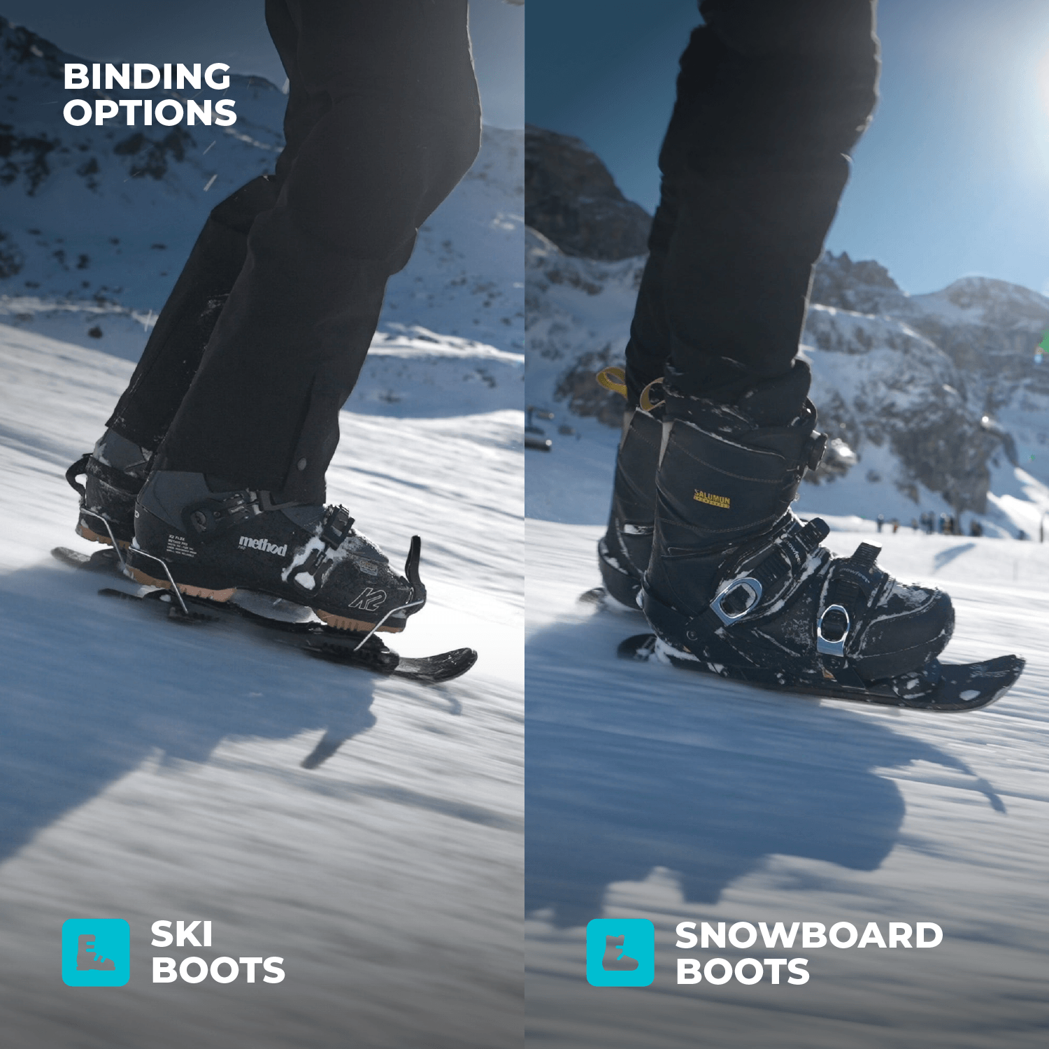 Binding Options of Snowfeet Skiskates 44 CM.