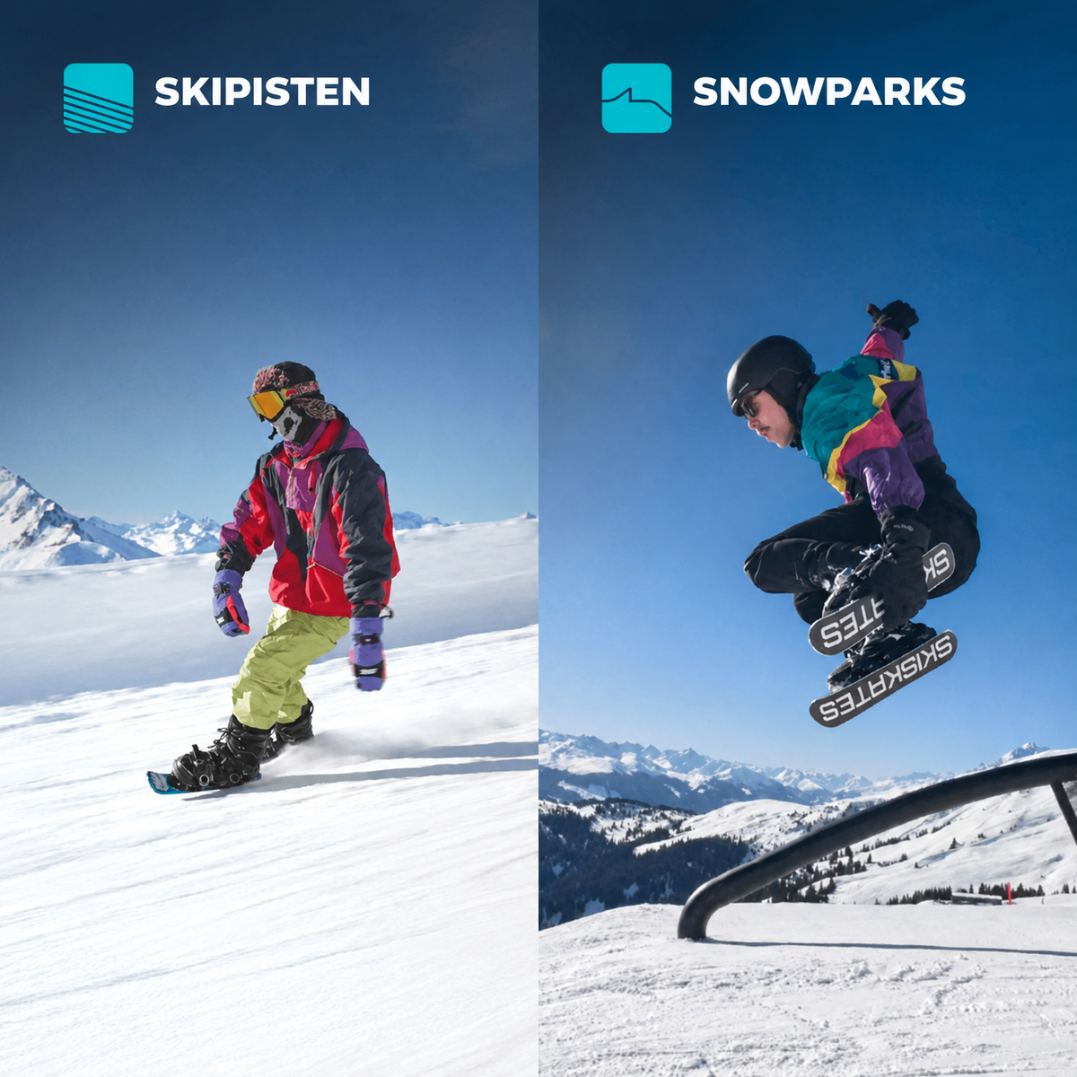 Two Different Winter Snow Terrains for Snowfeet Skiskates 44: Ski Slopes, Terrain Parks