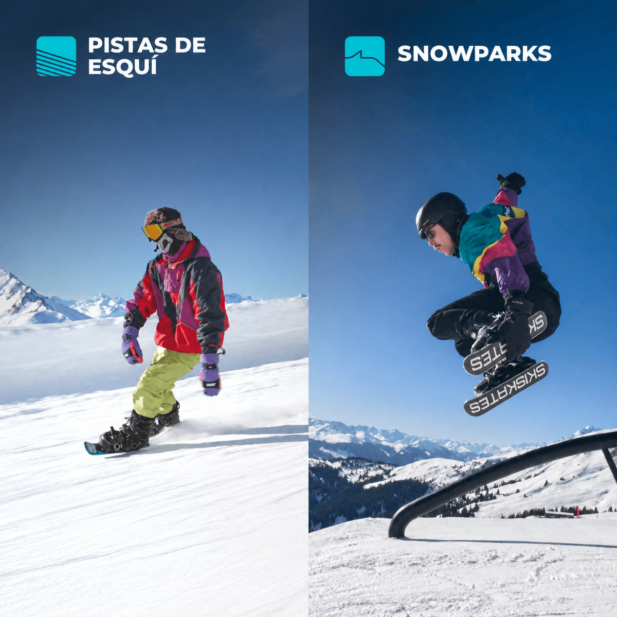 Two Different Winter Snow Terrains for Snowfeet Skiskates 44: Ski Slopes, Terrain Parks