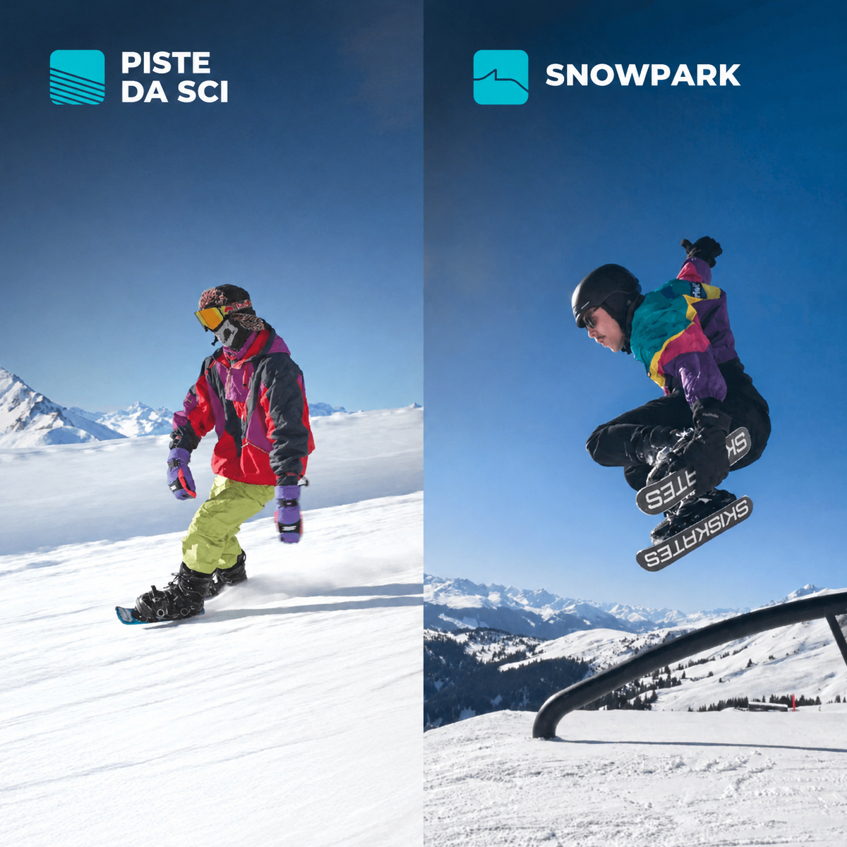 Two Different Winter Snow Terrains for Snowfeet Skiskates 44: Ski Slopes, Terrain Parks