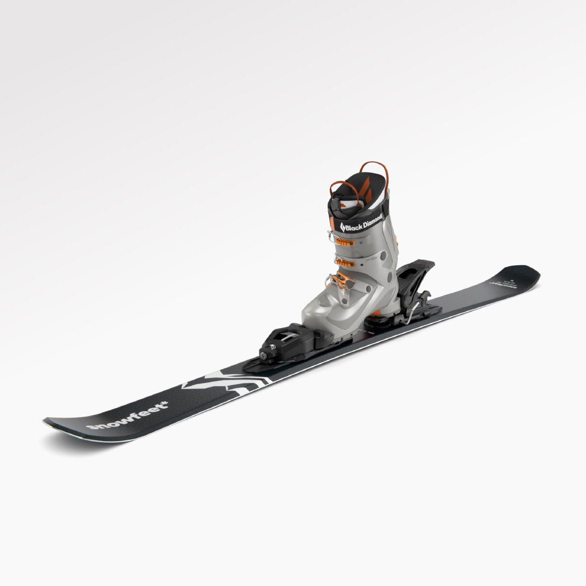 Skiboards Snowblades Short Mini Skis - snowfeet* 120 CM, Product photo, wood core skis, pro ski binding, black mountain color. With ski boot