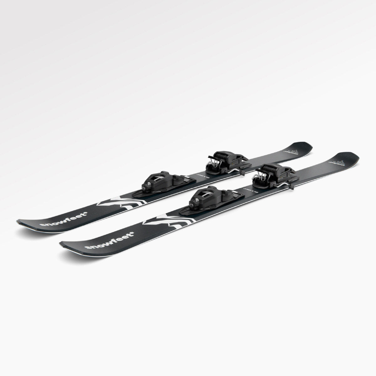 Skiboards Snowblades Short Mini Skis - snowfeet* 120 CM, Product photo, wood core skis, pro ski binding, black mountain color.