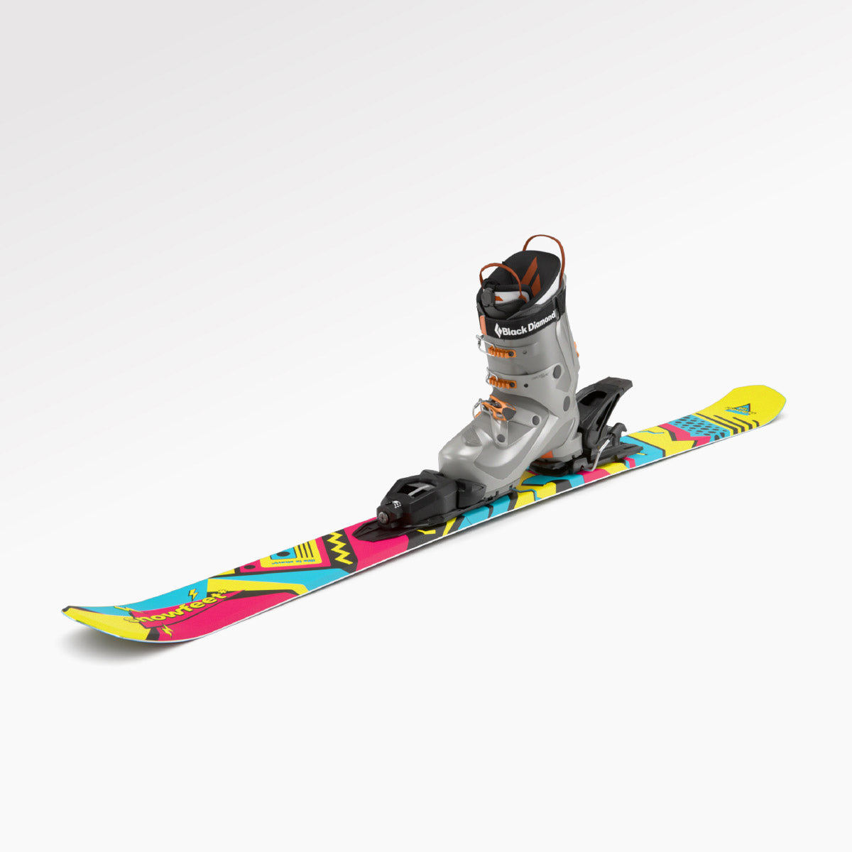 Skiboards Snowblades Short Mini Skis - snowfeet* 120 CM, Product photo, wood core skis, pro ski binding, retro color. With ski boot