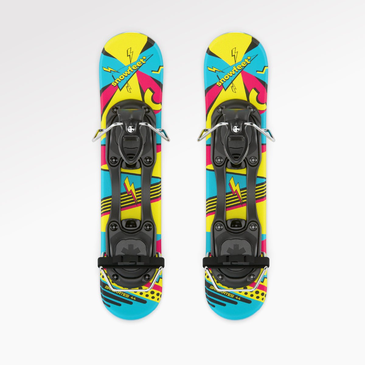 Skiskates, skates on snow - Short Mini Skis - snowfeet*, Product photo, wood core skis, ski binding, retro color. #Model_Snowfeet 44 CM#Binding_Ski#Color_Retro#TopDown