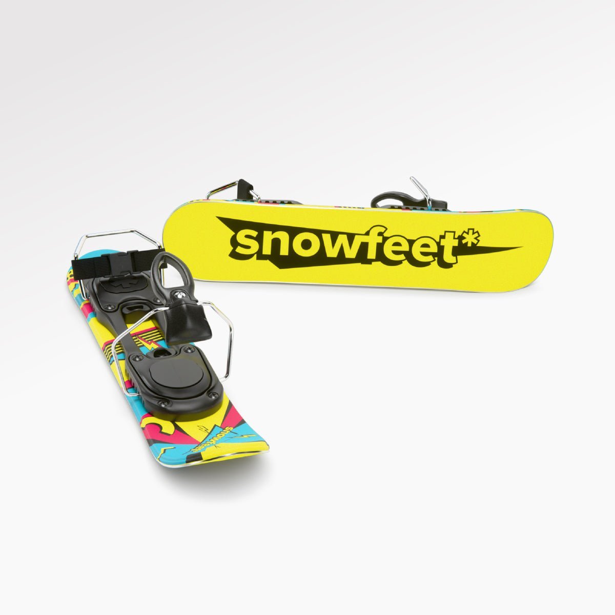 Skiskates, skates on snow - Short Mini Skis - Snowfeet* 44cm, Product photo, wood core skis, ski binding, retro color.
#Model_Snowfeet 44 CM#Binding_Ski#Color_Retro
