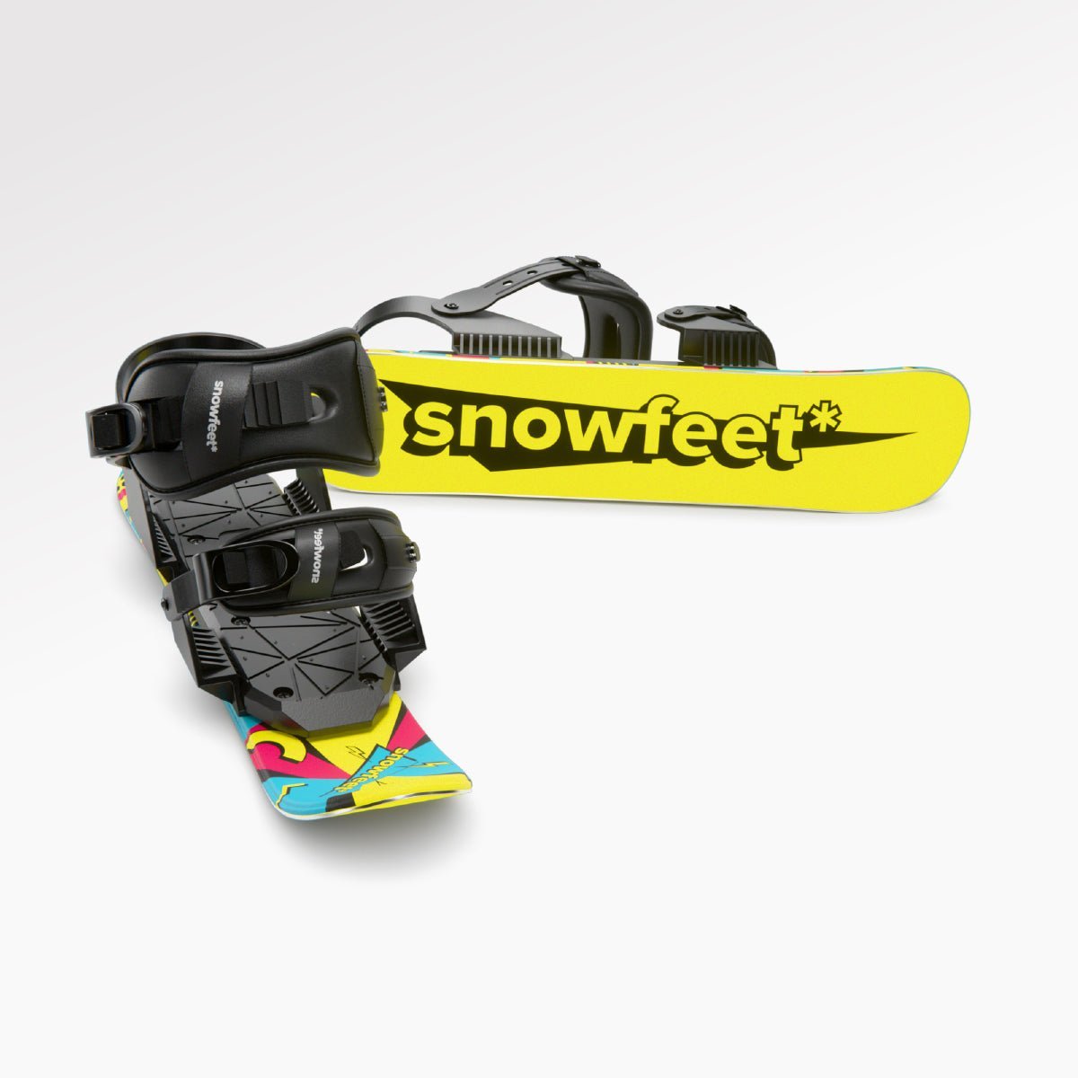 Skiskates, skates on snow - Short Mini Skis - Snowfeet* 44cm, Product photo, wood core skis, snowboard binding, retro color.
#Model_Snowfeet 44 CM#Binding_Snowboard#Color_Retro