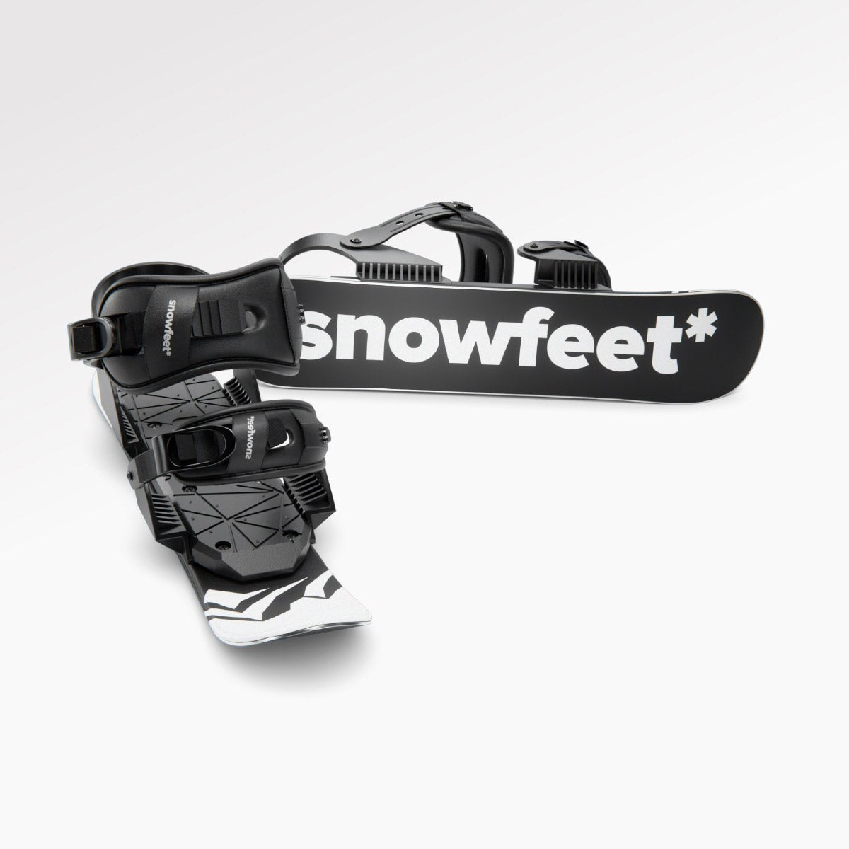Skiskates, skates on snow - Short Mini Skis - Snowfeet* 44cm, Product photo, wood core skis, snowboard binding, white mountain color.
#Model_Snowfeet 44 CM#Binding_Snowboard#Color_White