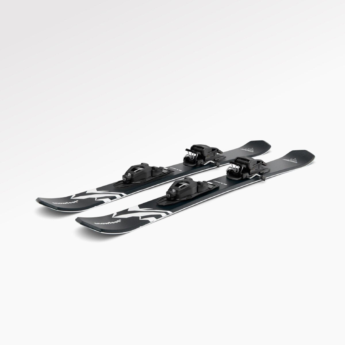 Skiboards Snowblades Short Mini Skis - snowfeet* 99CM. Product photo, wood core skis,pro ski binding, black mountain color.