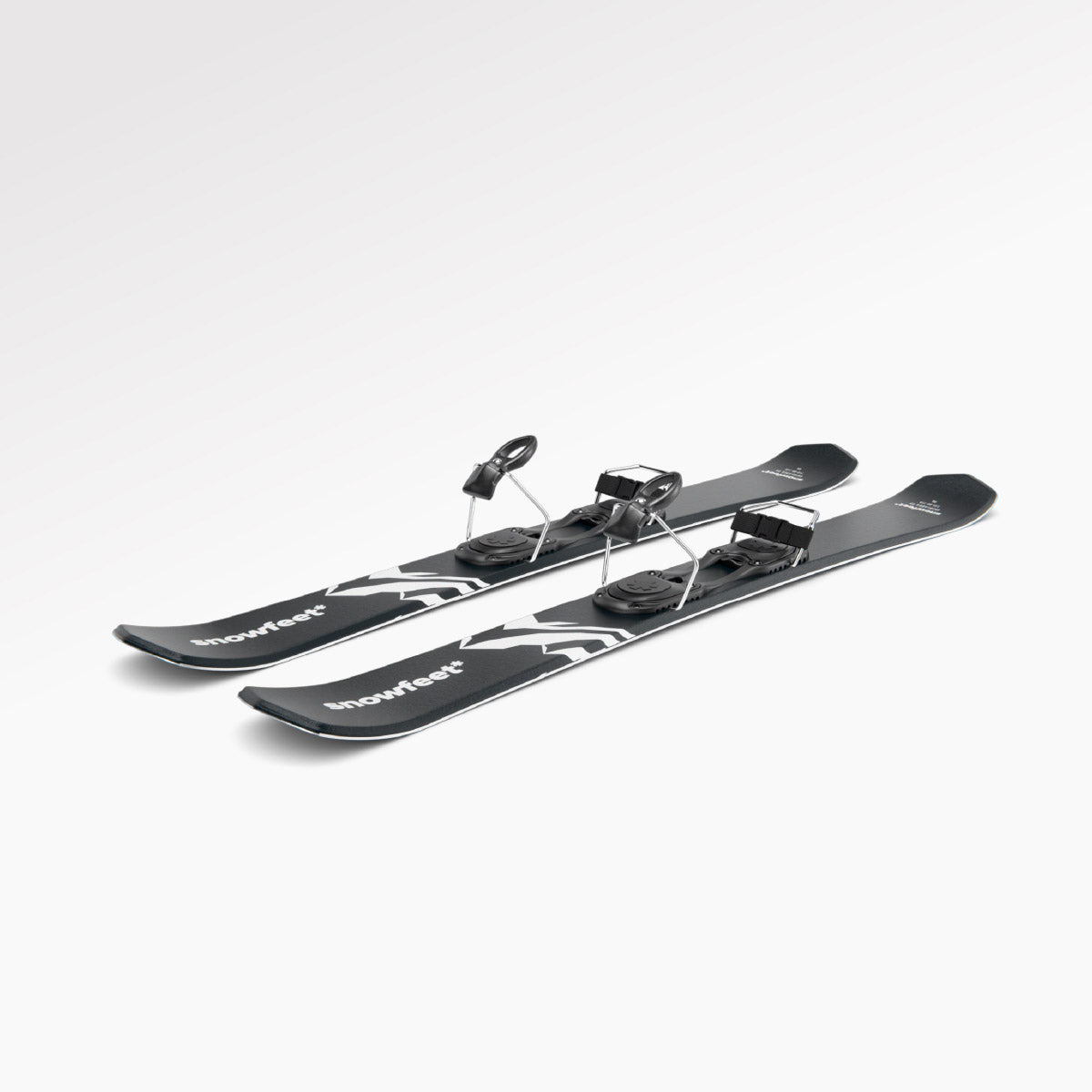 Skiboards Snowblades Short Mini Skis - snowfeet* 99CM. Product photo, wood core skis, simple ski binding, black mountain color.