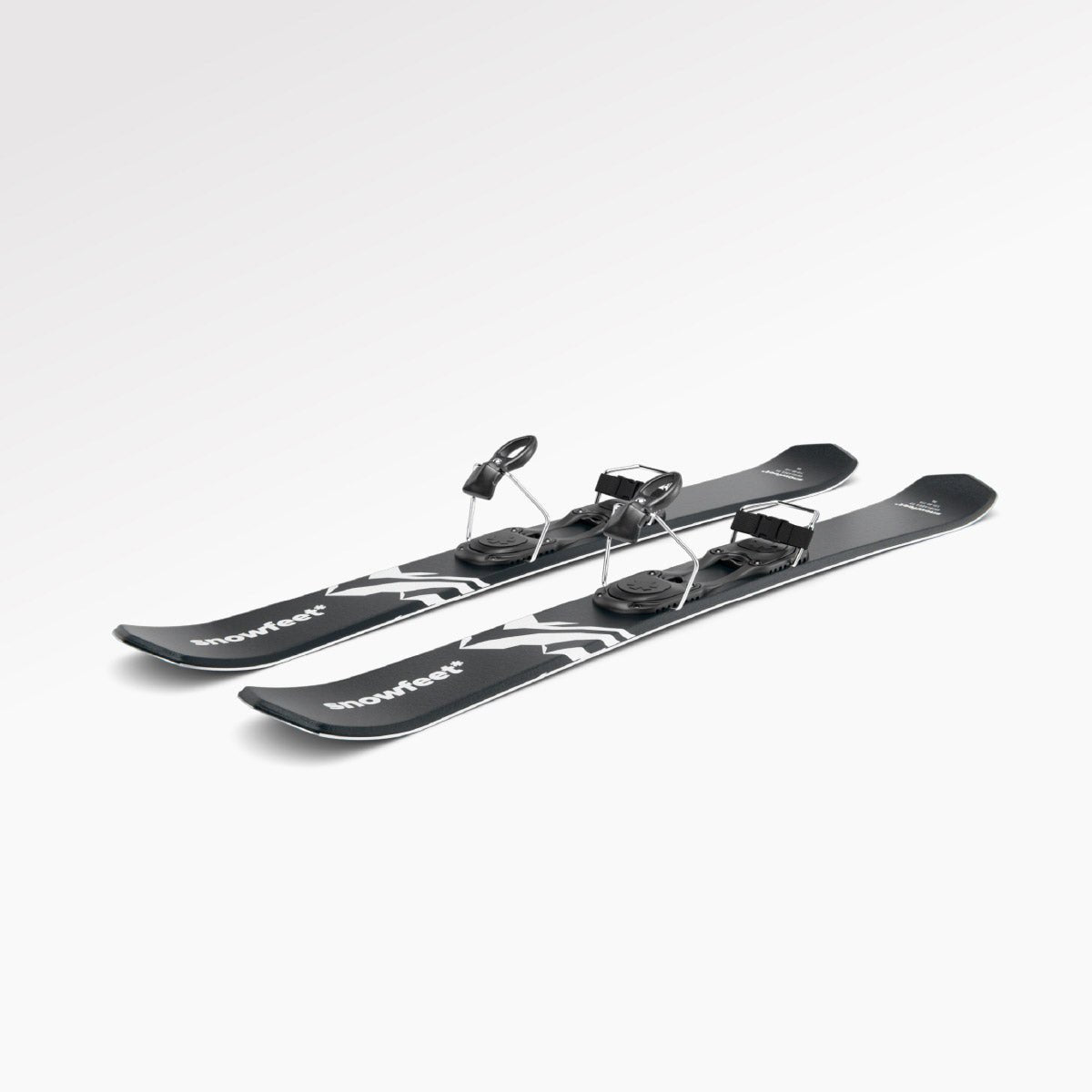 Skiboards Snowblades Short Mini Skis - snowfeet* 99CM. Product photo, wood core skis, simple ski binding, black mountain color.