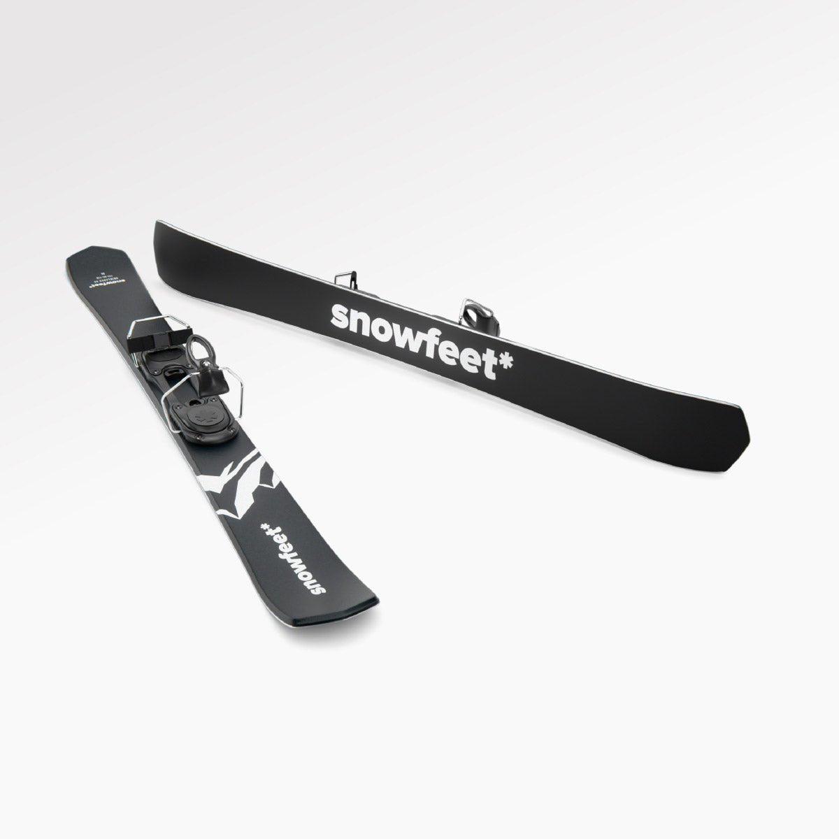 Skiboards Snowblades Short Mini Skis - snowfeet* 99CM. Product photo, wood core skis, simple ski binding, black mountain color.