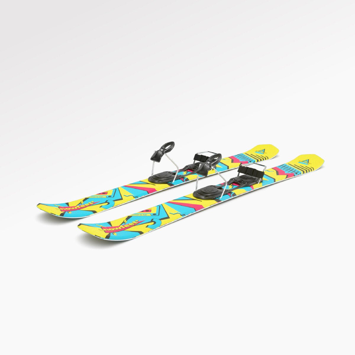 Skiboards Snowblades Short Mini Skis - snowfeet* 99CM. Product photo, wood core skis, simple ski binding, retro color.
#Binding_Ski#Color_Retro