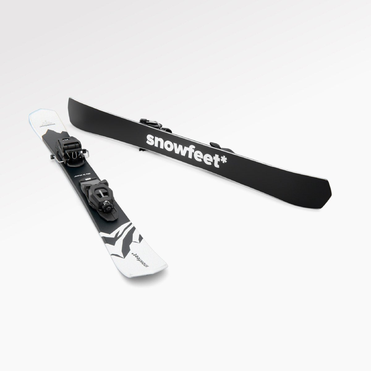 Skiboards Snowblades Short Mini Skis - snowfeet* 99CM. Product photo, wood core skis, pro ski binding, white mountain color.
#Binding_Pro Ski#Color_White|Mountain White