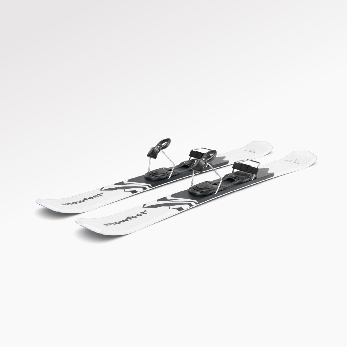 Skiboards Snowblades Short Mini Skis - snowfeet* 99CM. Product photo, wood core skis, simple ski binding, white mountain color.