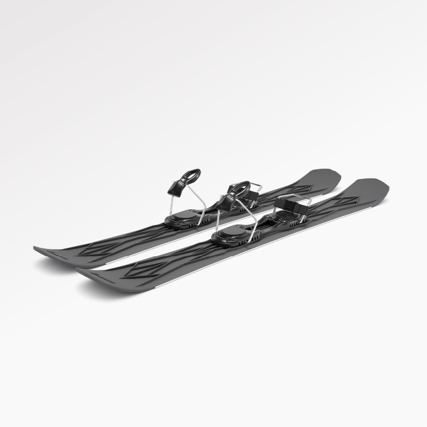 Pair of short skis Snowfeet with ski bindings on a white background
