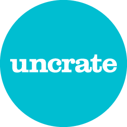 Uncrate logo with 'uncrate' text on a blue circle background