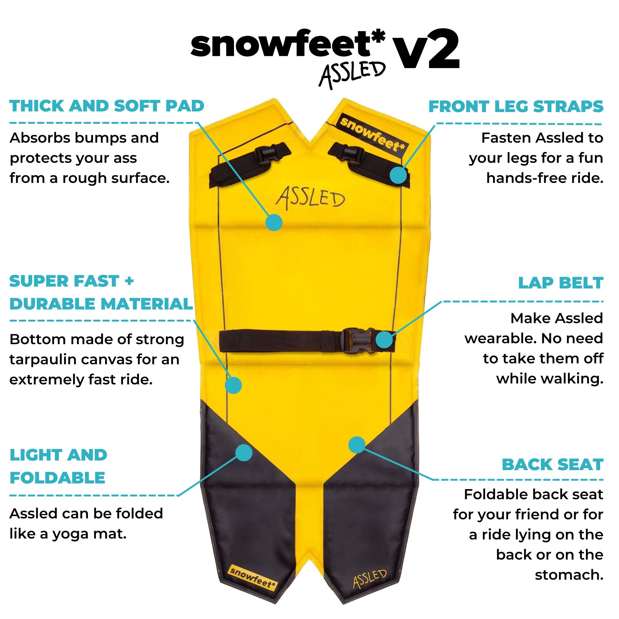 Assled - Wearable Foldable Snow Sled for Adults and Kids / Toboggan Foam Sledge - by Snowfeet* - snowfeet*