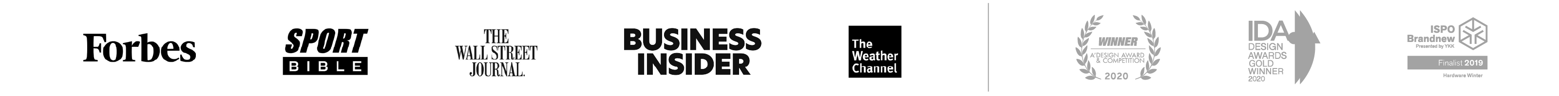 Logos of various media outlets on a white background