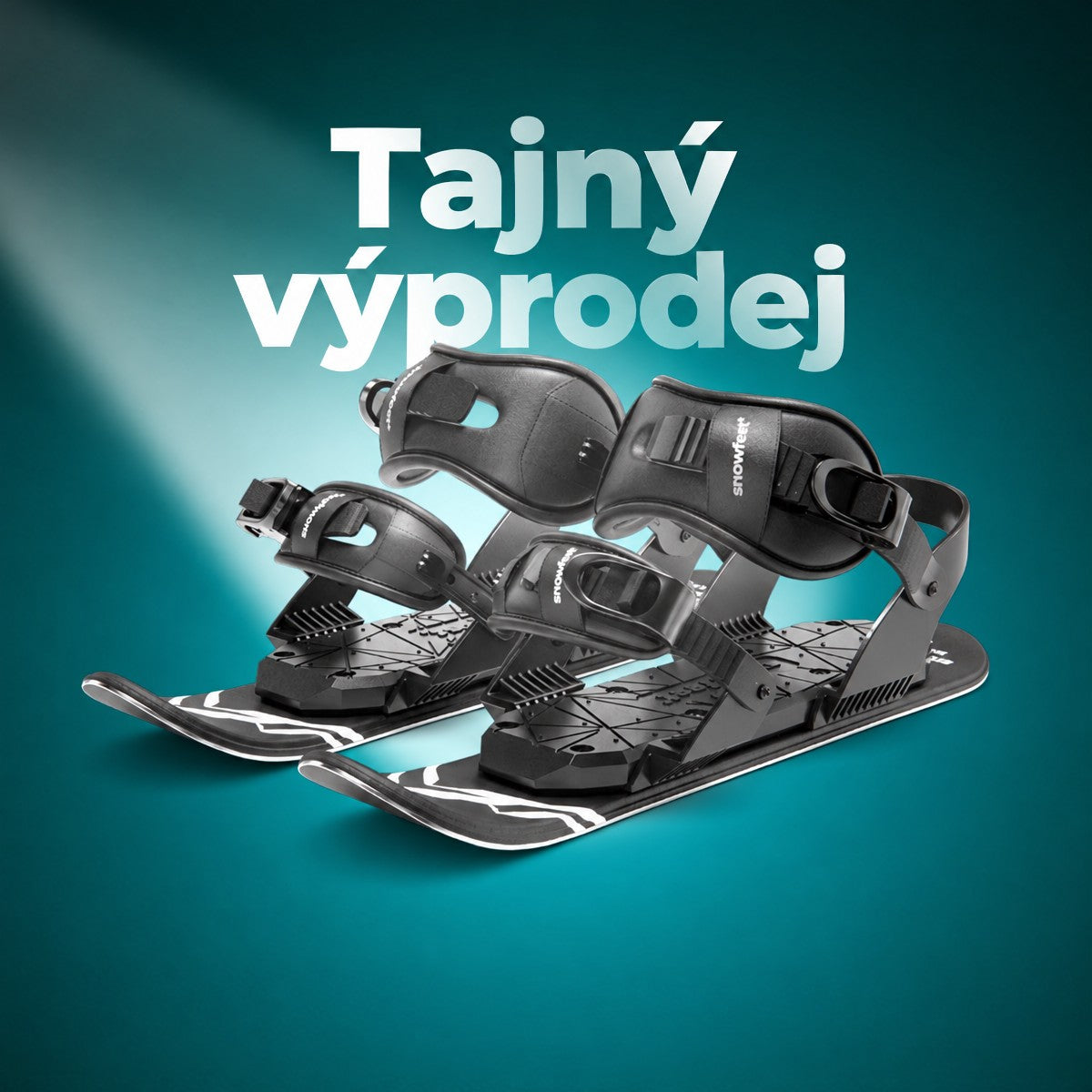 Black snowboard bindings on a blue background with 'Secret sale' text.