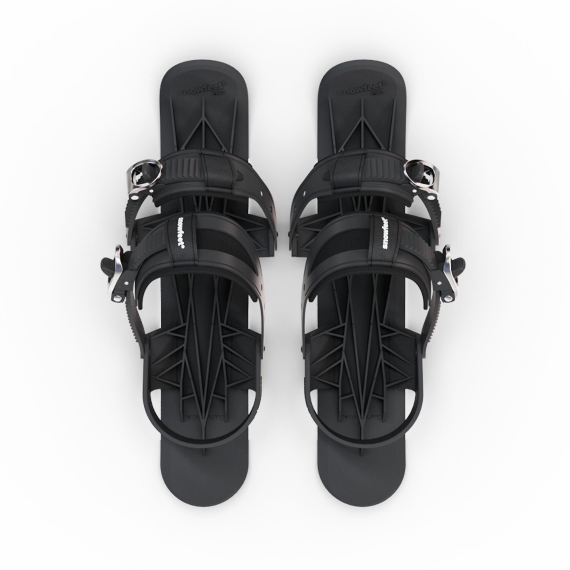 Skiskate, skates on snow - Snowfeet* 50cm, Product photo, wood core skis, black color variant.
#Model_Snowfeet 50 CM#Binding_Standard#Color_Black#TopDown