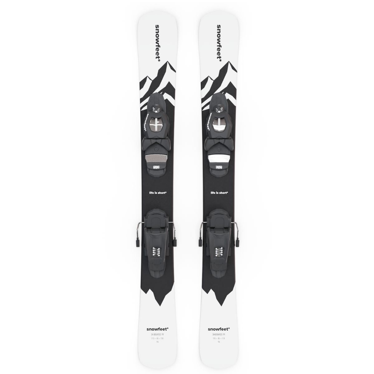 Snowfeet* Short Skis | 99 CM | Mountain White | Pro Ski Bindings | Skiblades Skiboards Snowblades - snowfeet*