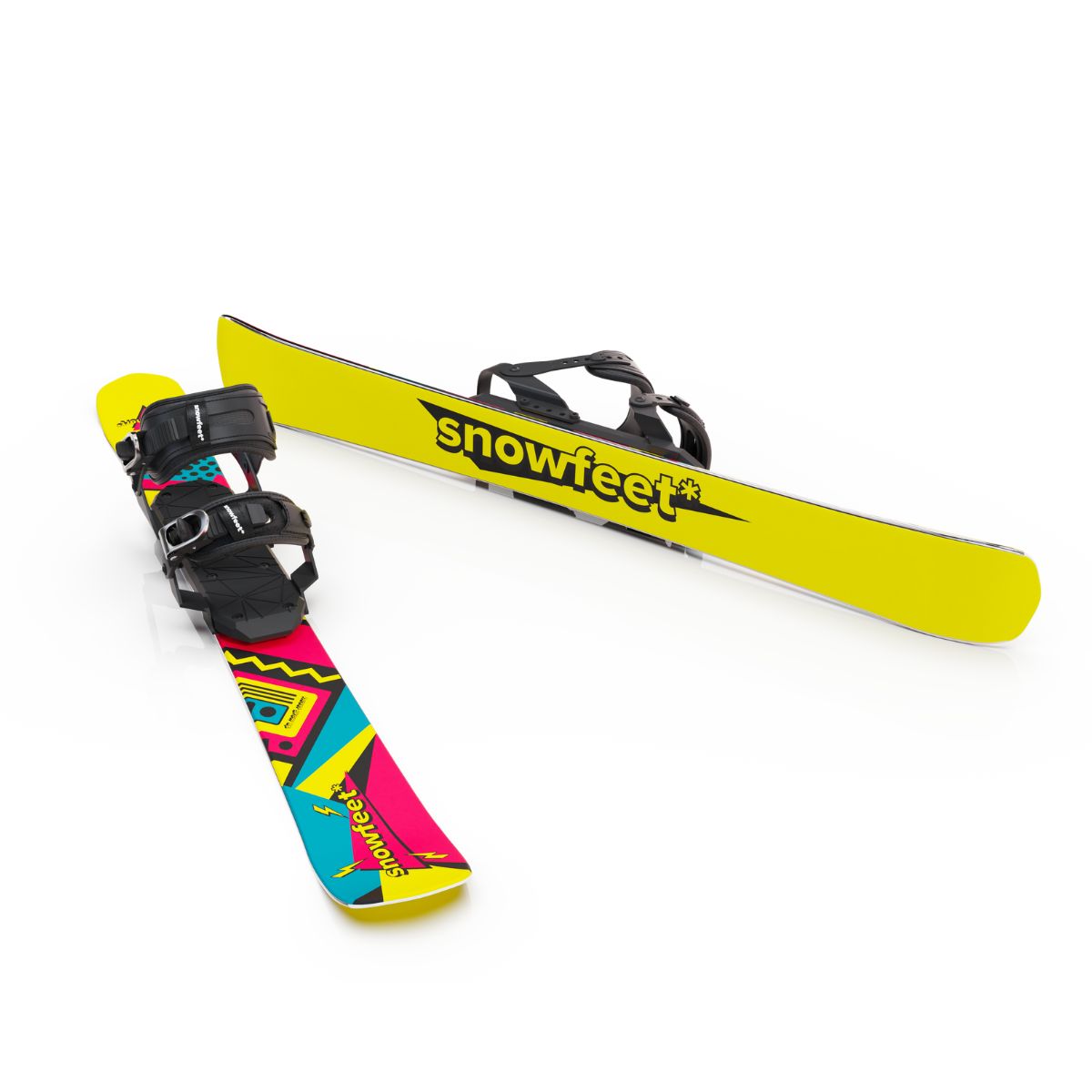 Snowfeet* Short Skis | 99 CM | Retro | Snowboard Bindings | Skiblades Skiboards Snowblades - snowfeet*