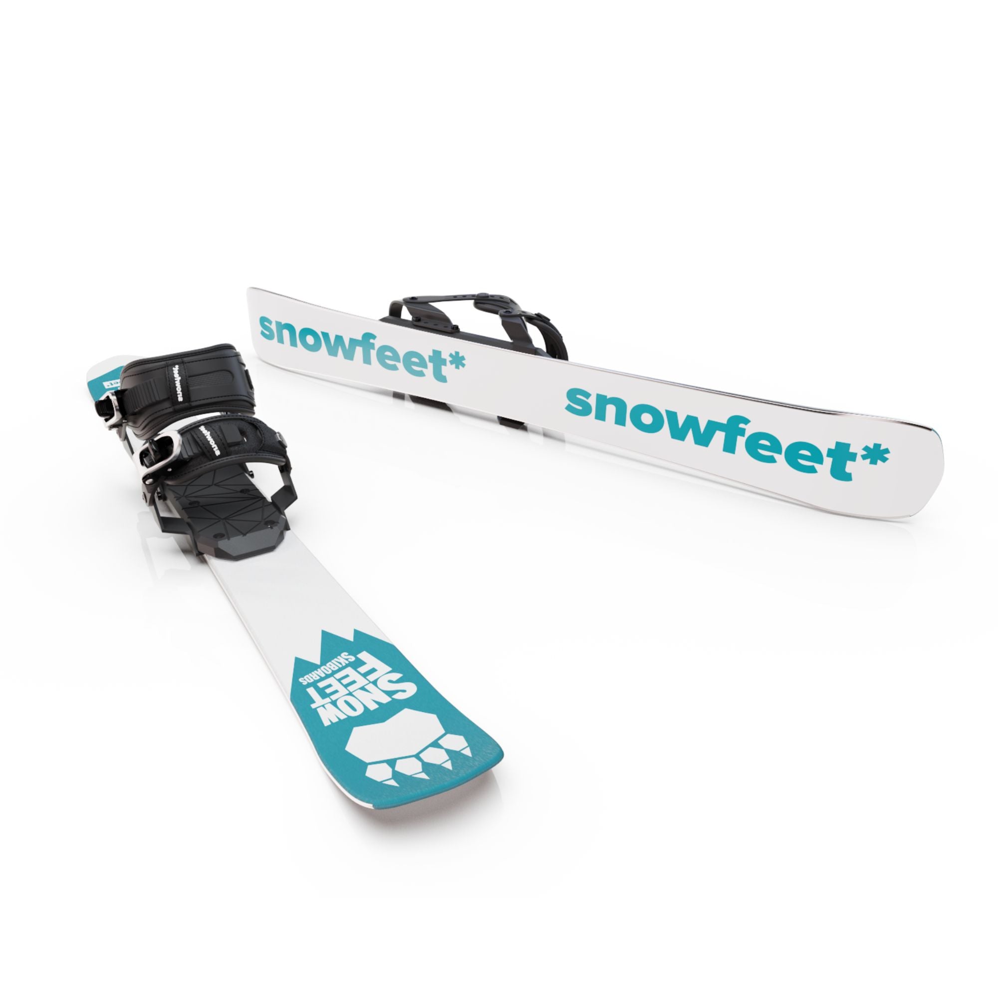 skiboards snowblades short ski 99 snowfeet mini little ski skiblades for snowboard boot with snowboard boot bindings blue turquoise