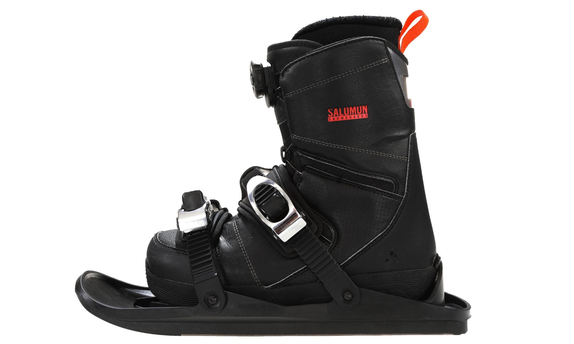 Snowfeet mini skis, downhill skiing, combination of skiing and skating. Skiskating, new winter sport, ski-shoe attachments. Use Snowfeet with winter boots or snowboard shoes. 