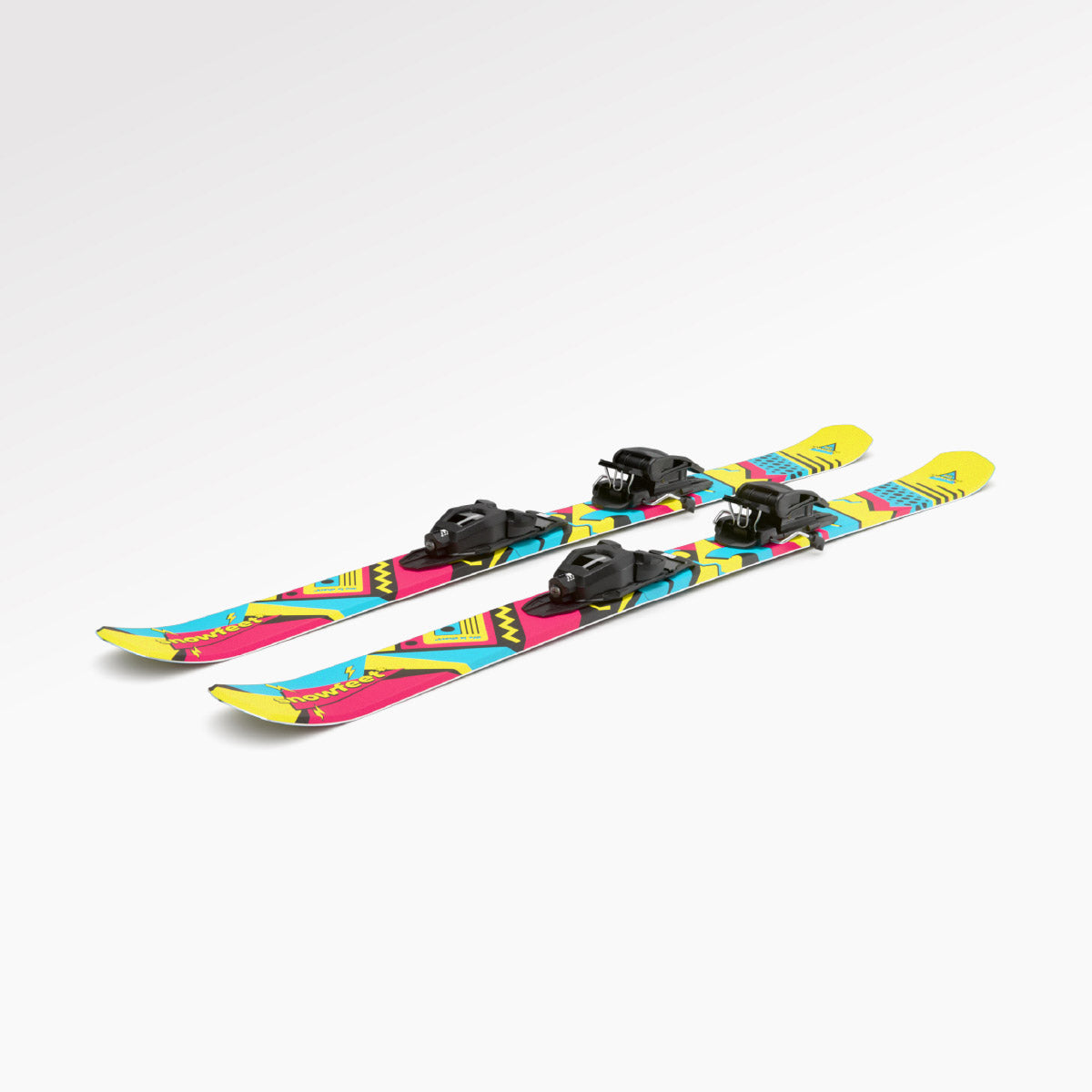 Skiboards Snowblades Short Mini Skis - snowfeet* 120 CM, Product photo, wood core skis, pro ski binding, retro color. 