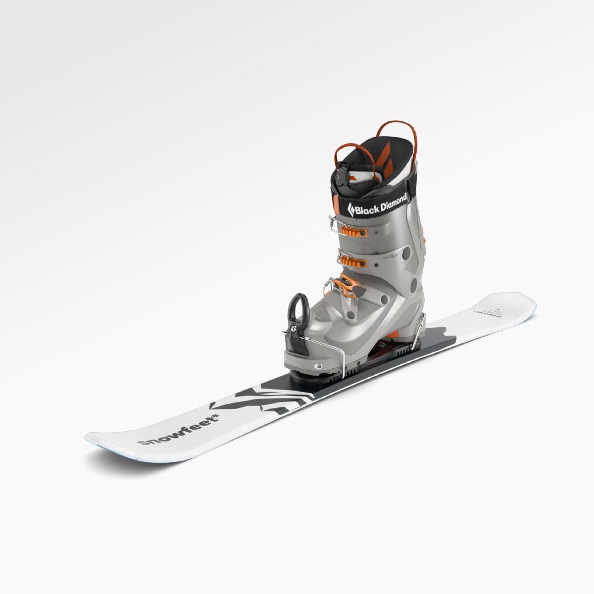 Skiboards Snowblades Short Mini Skis - snowfeet* 99CM. Product photo, wood core skis, simple ski binding, white mountain color. With ski boot