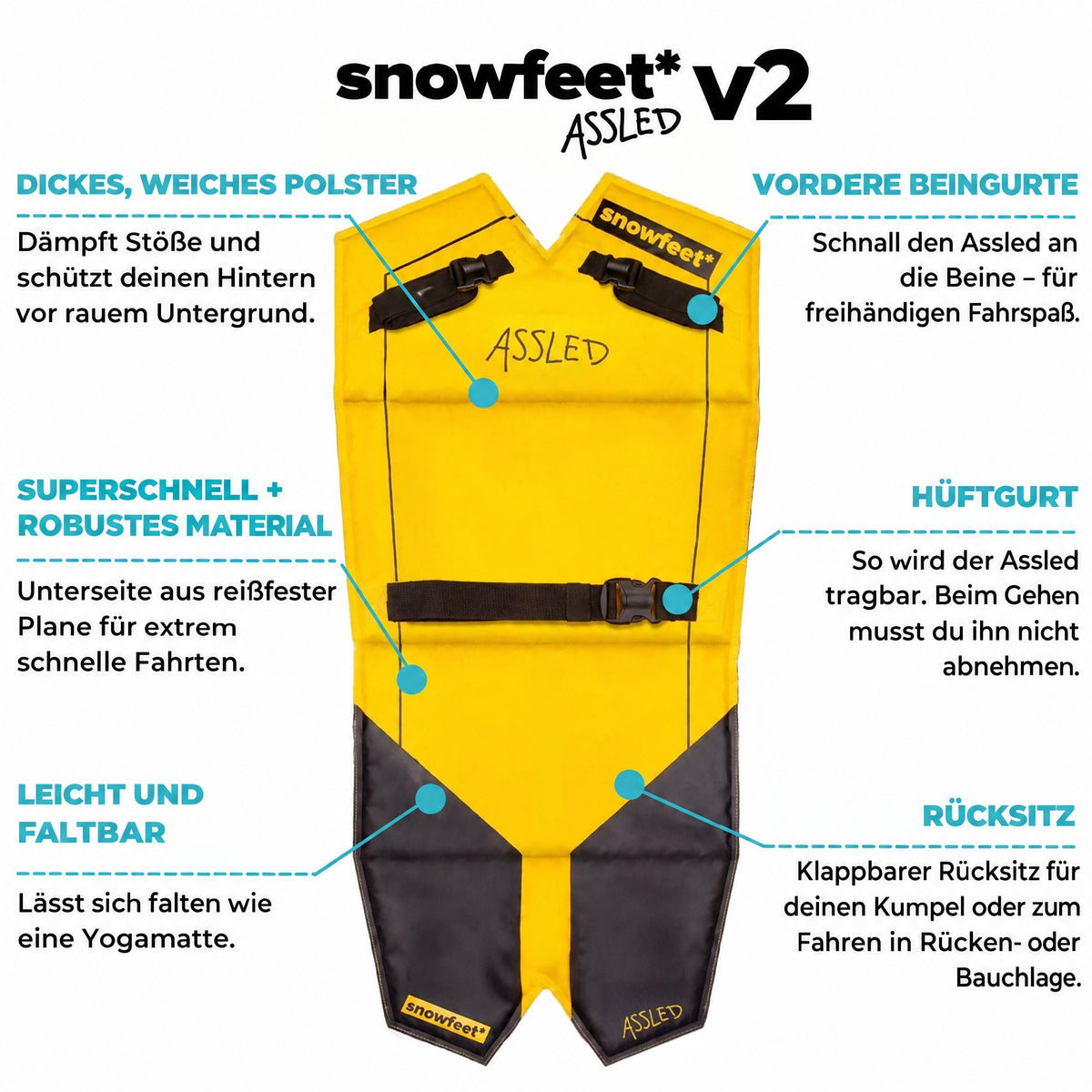 Assled - Wearable Foldable Snow Sled for Adults and Kids / Toboggan Foam Sledge - by Snowfeet* - snowfeet*