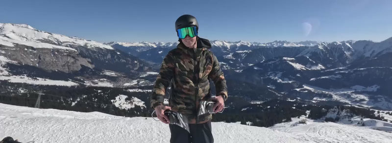 Dynamic show reel of riders using various Snowfeet products, including mini ski skates and skiblades, in exciting action shots on snow.