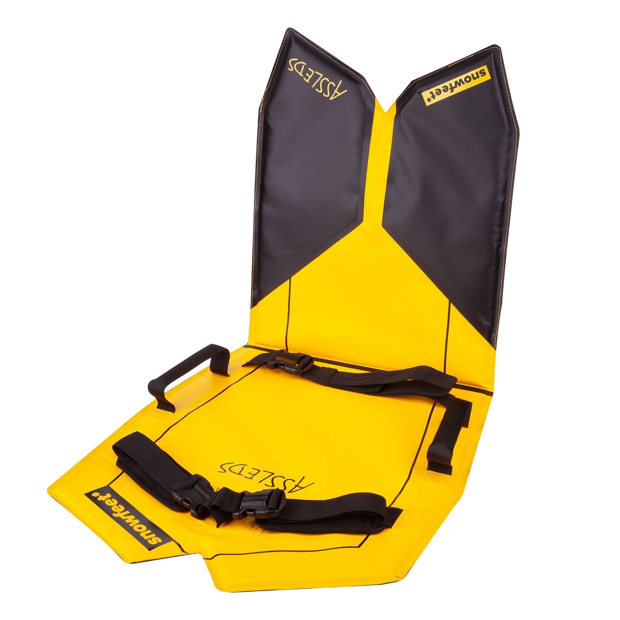 Assled - Wearable Foldable Snow Sled - Sledge for Adults and Kids - by Snowfeet Yellow